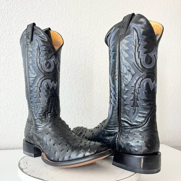 NEW Rod Patrick Mens Cowboy Boots 13.5AA Black Ostrich Leather Western Round Toe - Picture 12 of 12